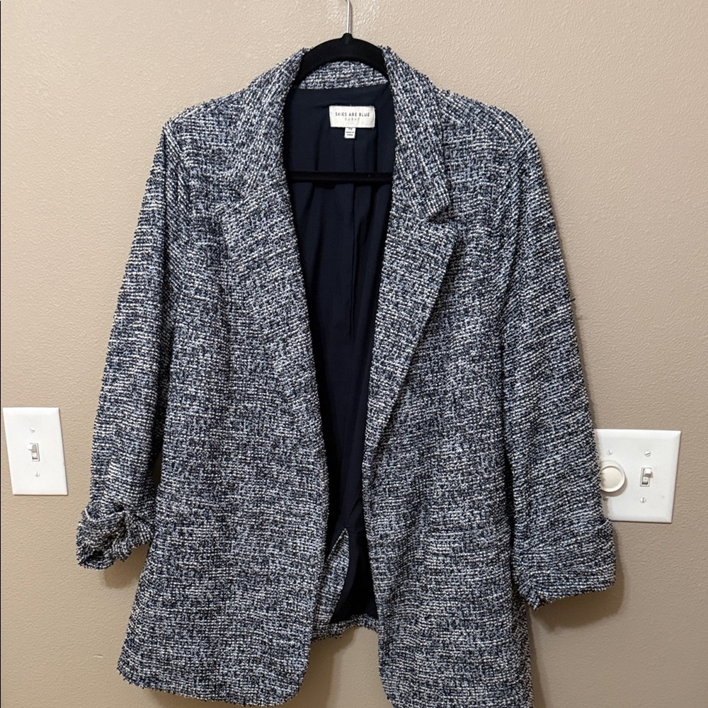 Skies Are Blue Women's Tweed Blazer - Black and White